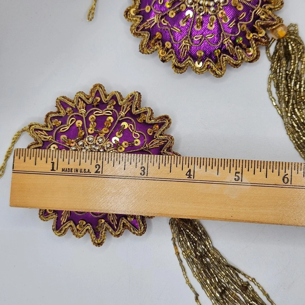 Vintage Purple & Gold Beaded‎ Tassel Ornaments Set of 2 Handmade Boho